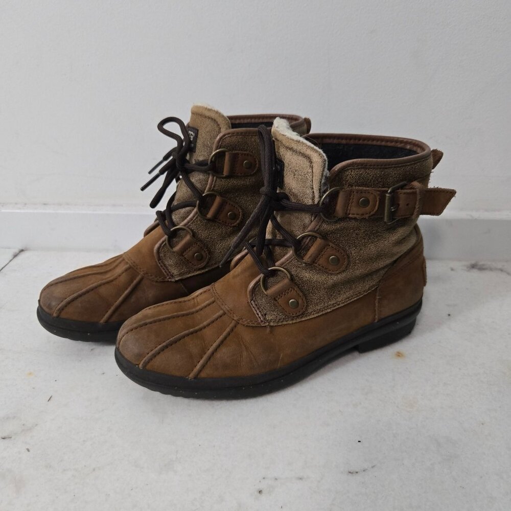 UGG Size 7.5 Cecile Brown Waterproof Leather Ankle Duck Boots Outdoors Women's
